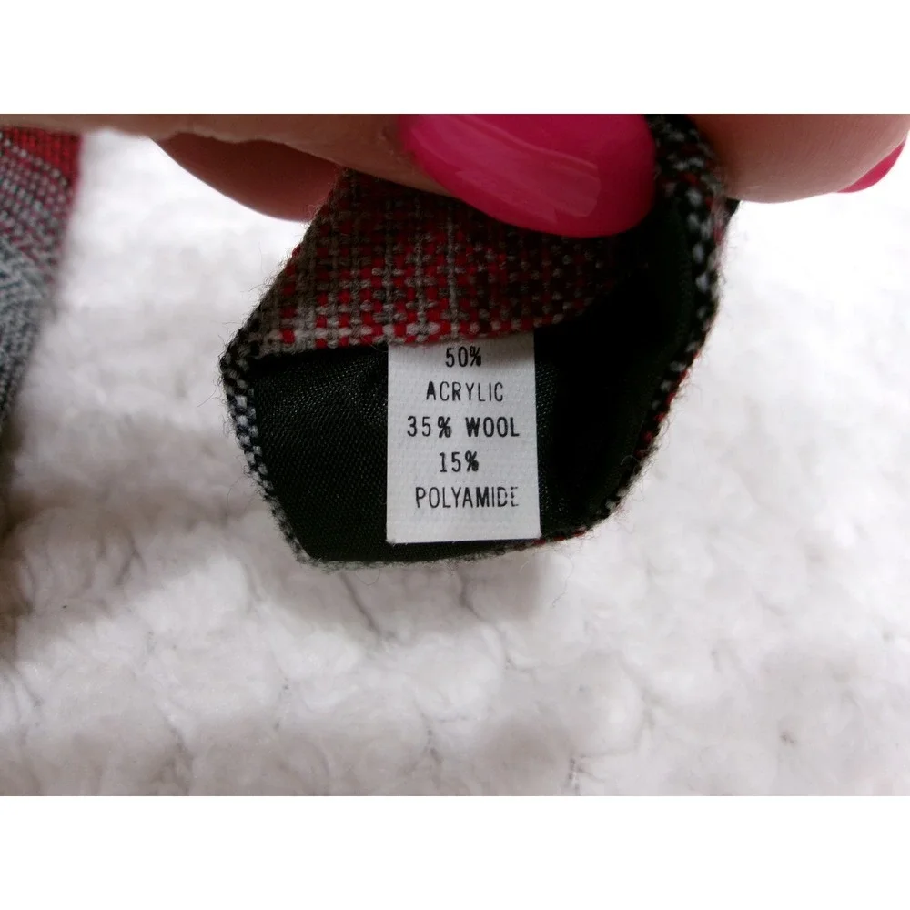 Woolcrofter Mens 3x56 Necktie Red Grey Black Plaid Wool Blend Made in USA